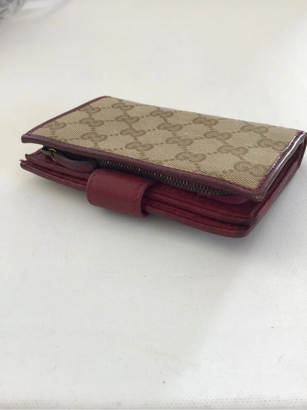 Gucci GG Canvas & Red Leather Continental Wallet Gold Tone Interlocking G Logo - Picture 7 of 10